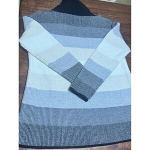 T By Talbots Sweater Medium L/S Mock Neck Beige Gray Stripe Mock Neck‎